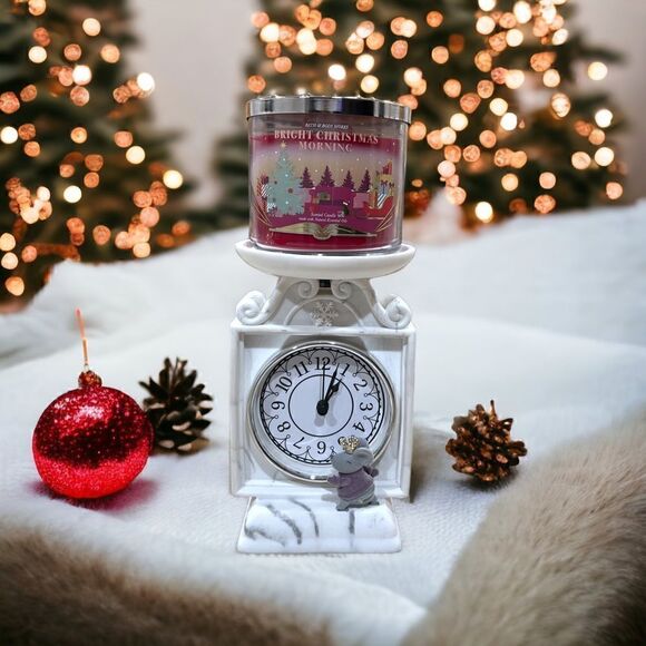 Bath & Body Works 2022 Christmas Clock And Mouse 3 Wick Candle Holder Pedestal - Picture 1 of 5